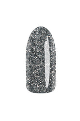 Platinum glitter finish of EzFlow TruGEL Scene Stealer swatched onto a synthetic nail
